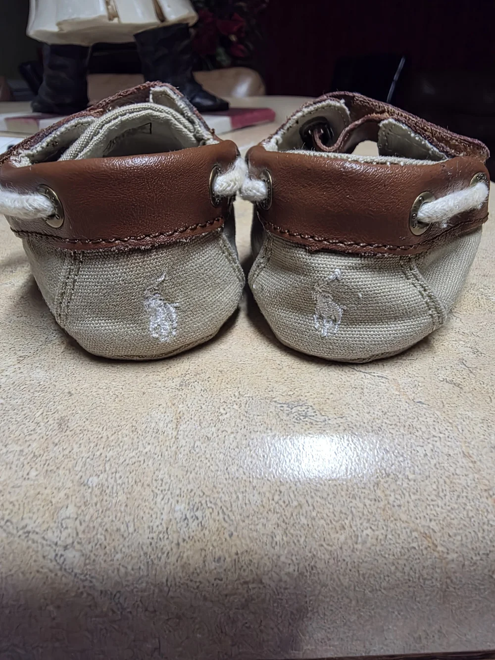 Polo by Ralph Lauren Kids Tan Canvas and Brown Leather-Trim Moccasins..No Box